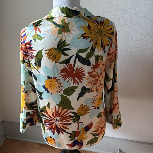 ZARA Satin floral print buttoned down woman’s shirt blouse Sz XS - Picture 6 of 14